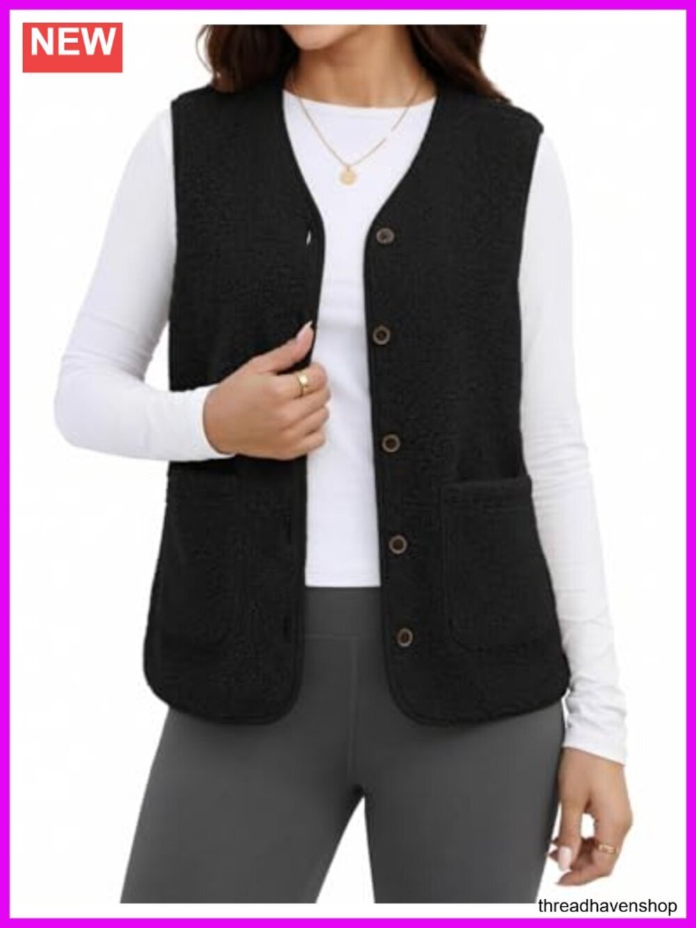 Women's Fleece Fuzzy Vest Fall Warm V Neck Sleeveless Outerwear - Lightweight